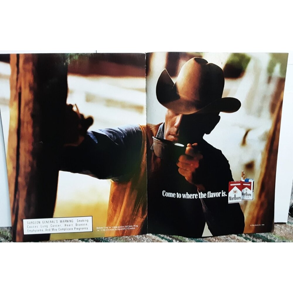 1996 Marlboro Cigarettes Cowboy Drinking From A Cup Original Print Ad 90s